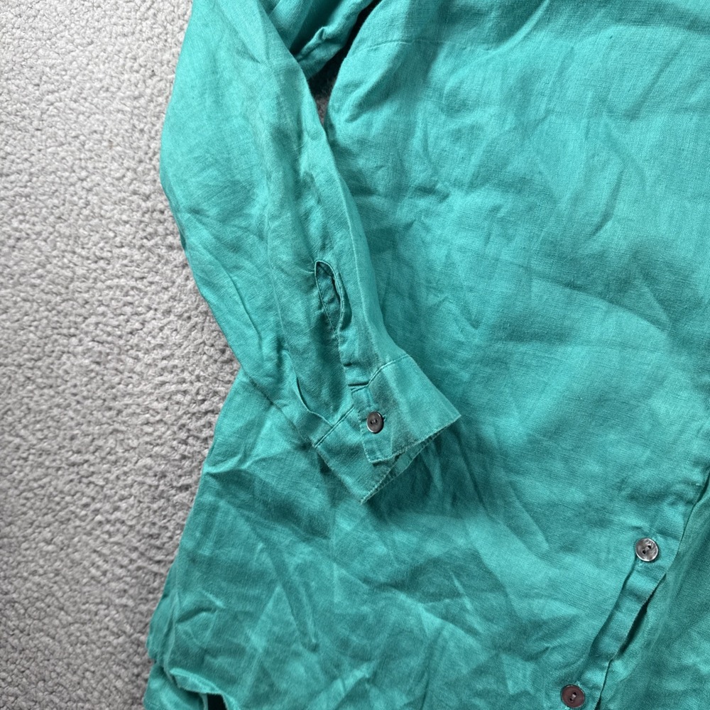 J Jill Love Linen Top Womens M Green Essential Shirt Button Up Coastal Resort - Picture 4 of 12